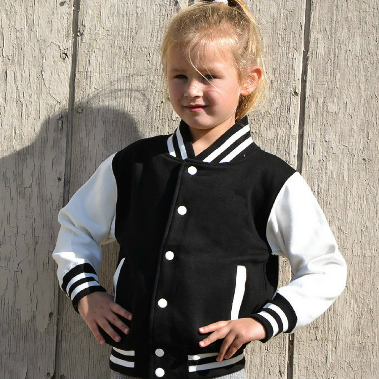 Kids Sweatshirt Varsity Jacket BLACK/WHITE