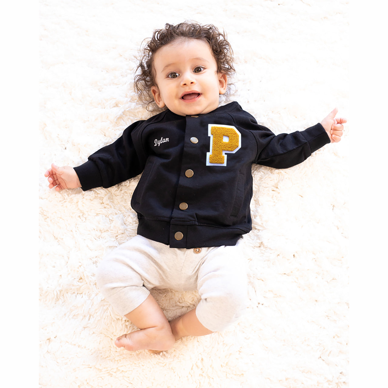Personalized Sweatshirt Baby Varsity Jacket BLACK + GOLD Letter
