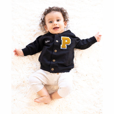SALE Personalized Baby Varsity Jacket BLACK + GOLD Letter
