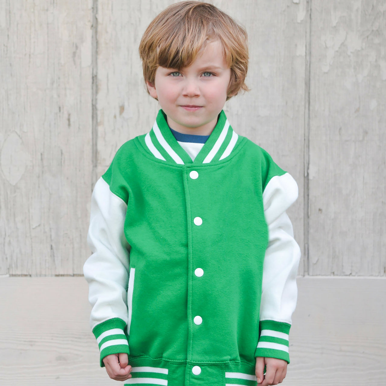 Kids Sweatshirt Varsity Jacket GREEN/WHITE