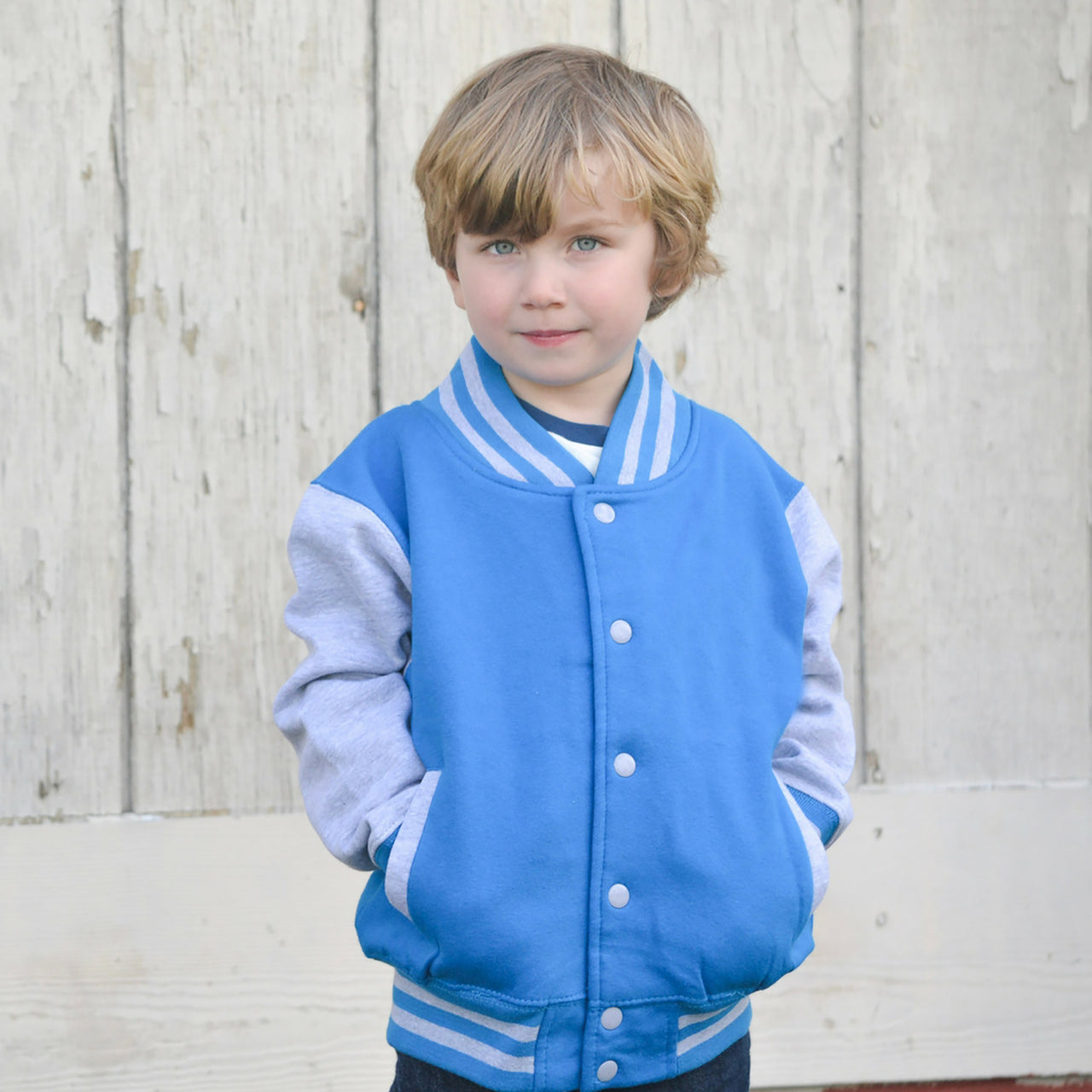 Kids Sweatshirt Varsity Jacket SKY BLUE/GREY MARL