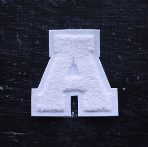 SALE MEDIUM Varsity Letter Chenille Felt Patch 3.5" White/ White