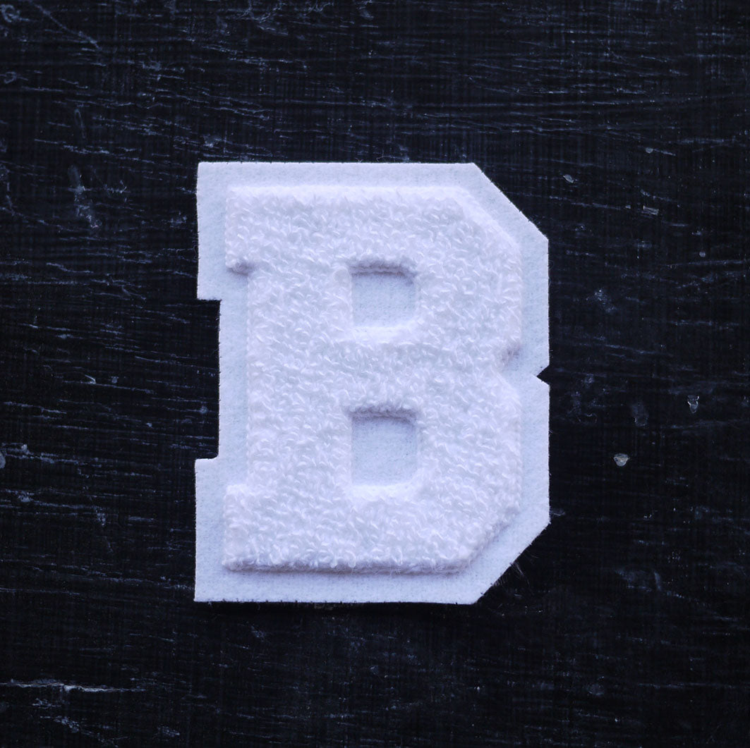 MEDIUM Varsity Letter Chenille Felt Patch 3.5" White/ White