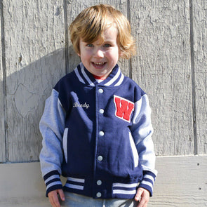 SALE Personalized Kids Varsity Jacket NAVY/GREY + RED Letter