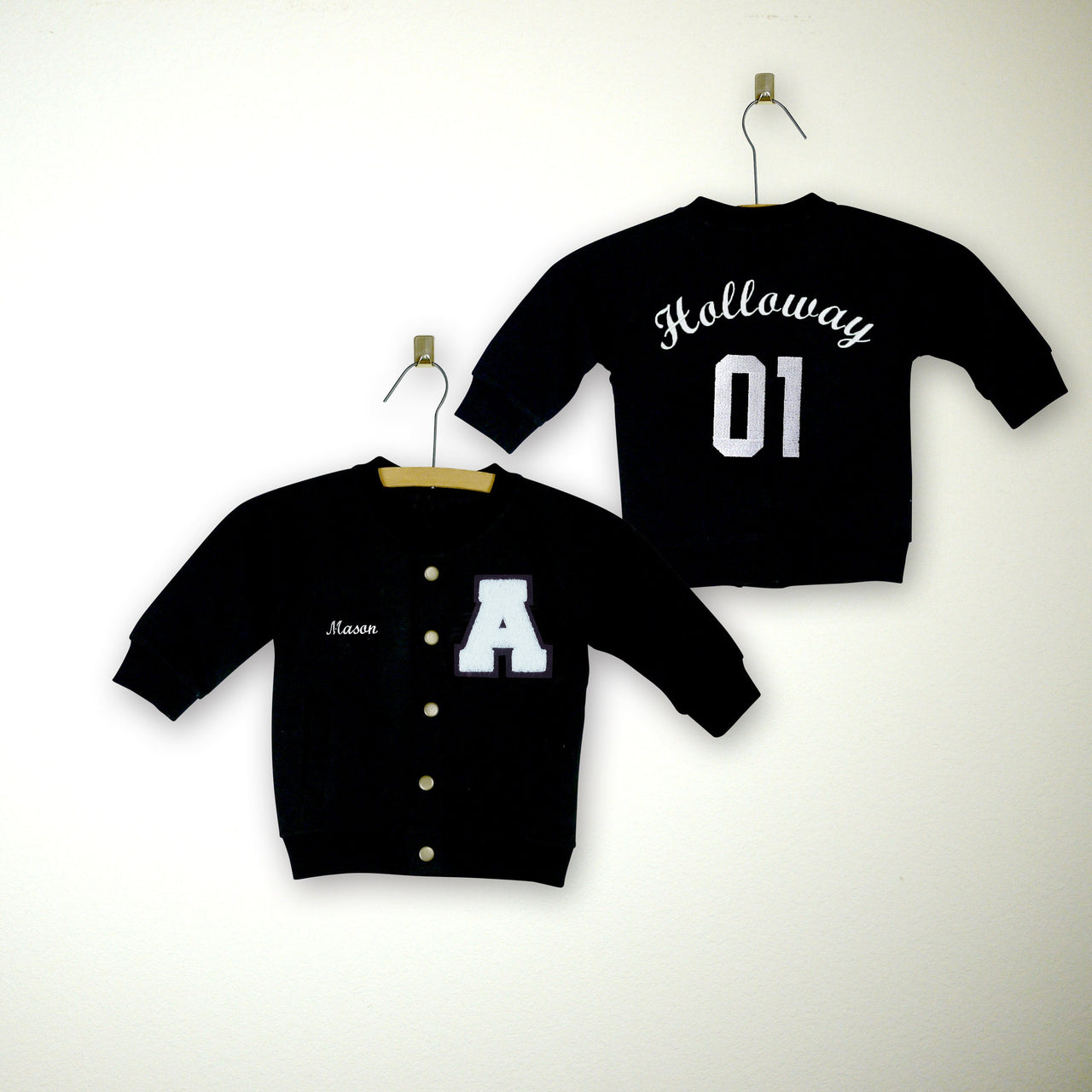 Personalized Sweatshirt Baby Varsity Jacket BLACK + WHITE Letter
