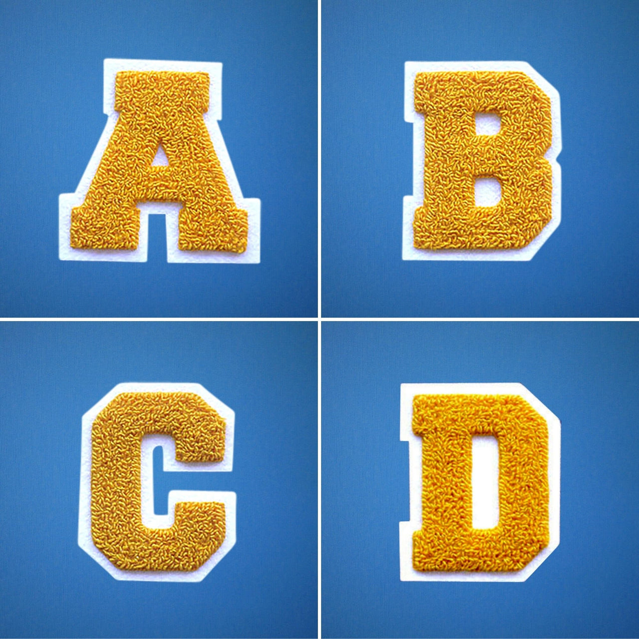 LARGE Varsity Letter Chenille Felt Patch 4.5" Yellow Gold/ White